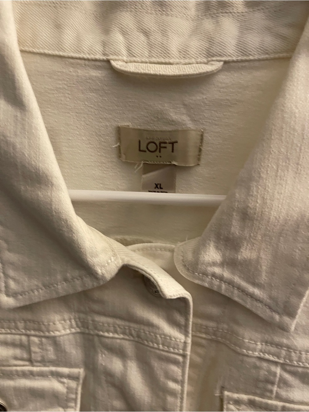 LOFT Women’s 3/4 Sleeve White Denim Trucker Jacket Size XL NWOT - Picture 6 of 14